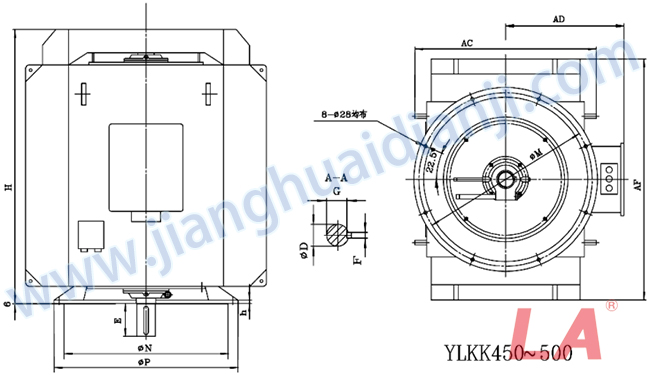 YLKK系列高壓立式三相異步電動(dòng)機(jī)外形及安裝尺寸圖(YLS450-630 IP23 10KV) - 六安江淮電機(jī)有限公司