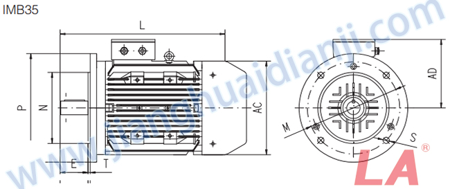 MS系列鋁殼三相異步電動機外形及安裝尺寸圖IMB35 - 六安江淮電機有限公司